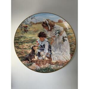 Vintage 1992 Reco Delightful Bundle Collectible Plate Picnic , Dog & Cats